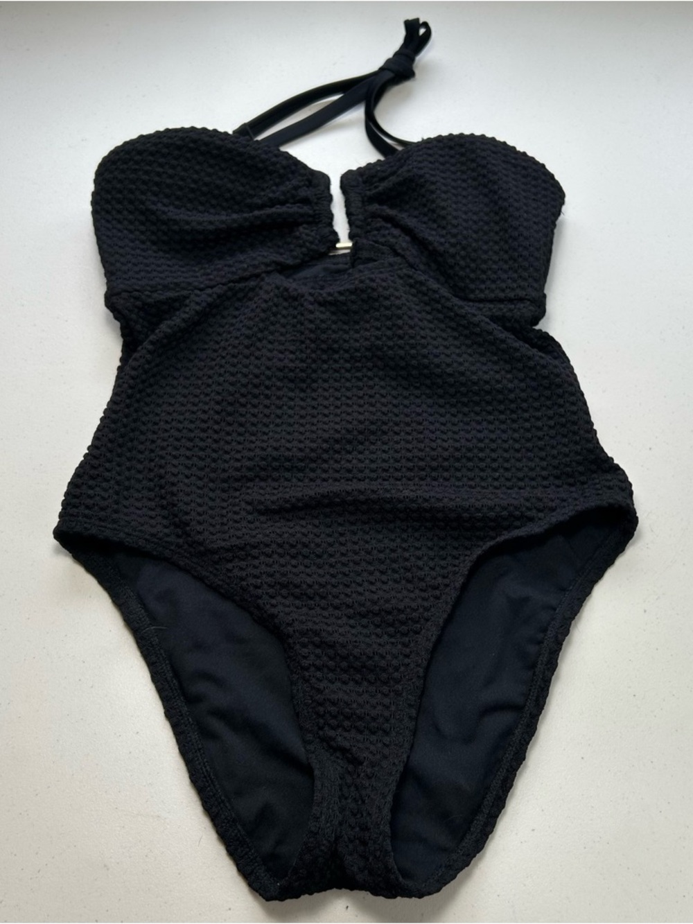 Shade & Shore Black Small One Piece Swimsuit Textured Halter